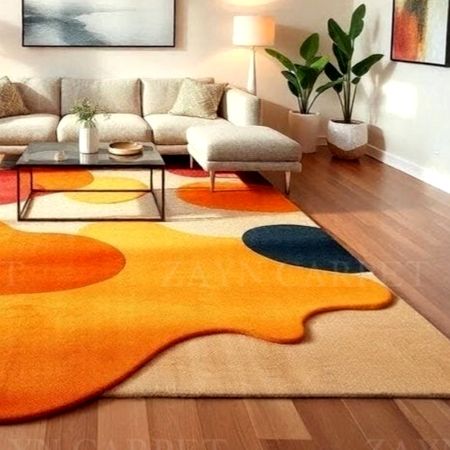 Handcrafted Orange Abstract Freeform Living Room Rug